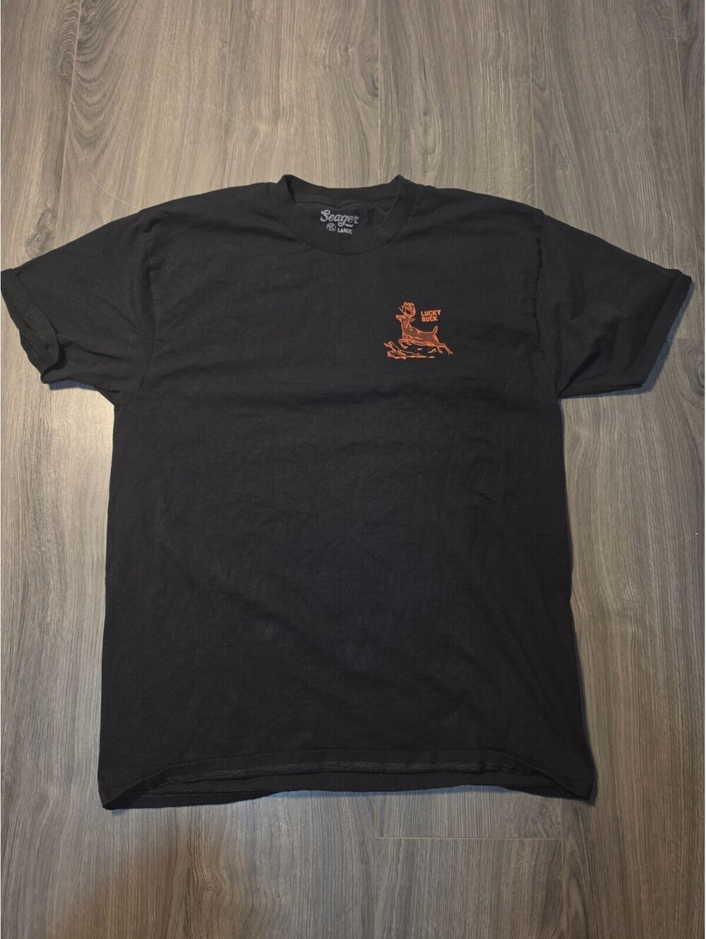 Seager Company Lucky Buck! Black Large Short Sleeve Tee Shirt